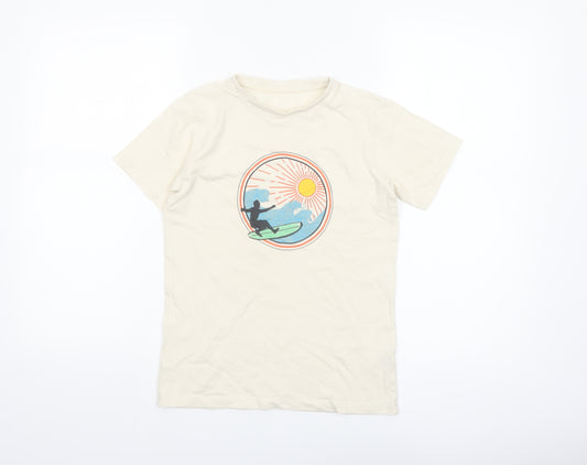 Dunnes Stores Boys Beige Surf Graphic Cotton T-Shirt 8-9 Years