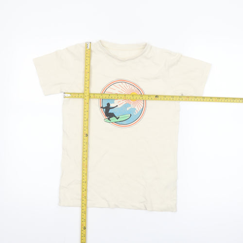 Dunnes Stores Boys Beige Surf Graphic Cotton T-Shirt 8-9 Years