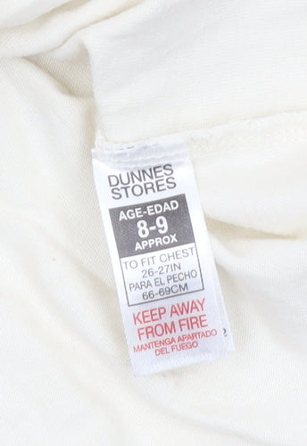 Dunnes Stores Boys Beige Surf Graphic Cotton T-Shirt 8-9 Years