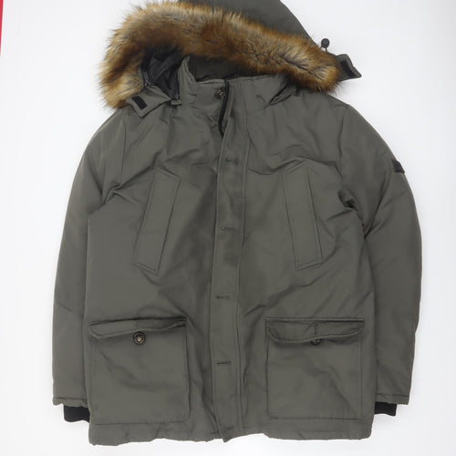 Diesel Men's Green 2XL Parka Coat Hooded Faux Fur Trim Winter Jacket