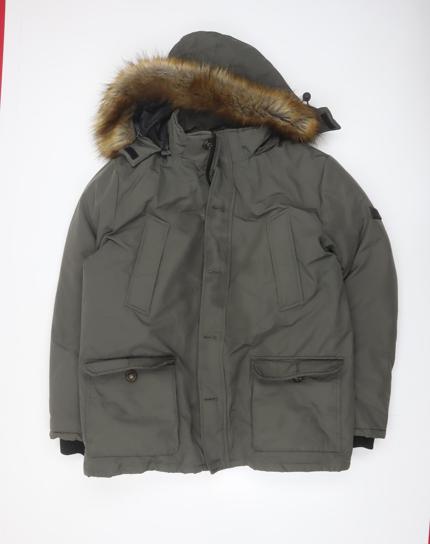 Diesel Men's Green 2XL Parka Coat Hooded Faux Fur Trim Winter Jacket
