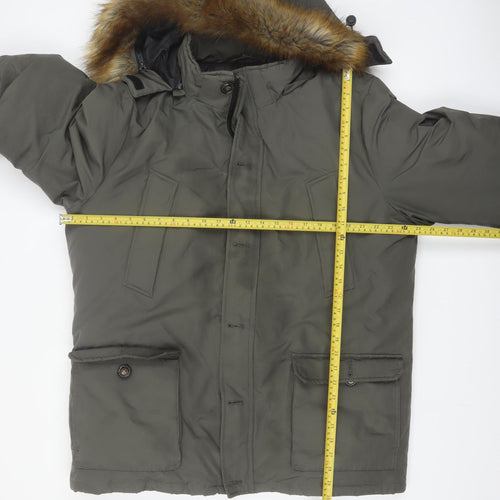 Diesel Men's Green 2XL Parka Coat Hooded Faux Fur Trim Winter Jacket