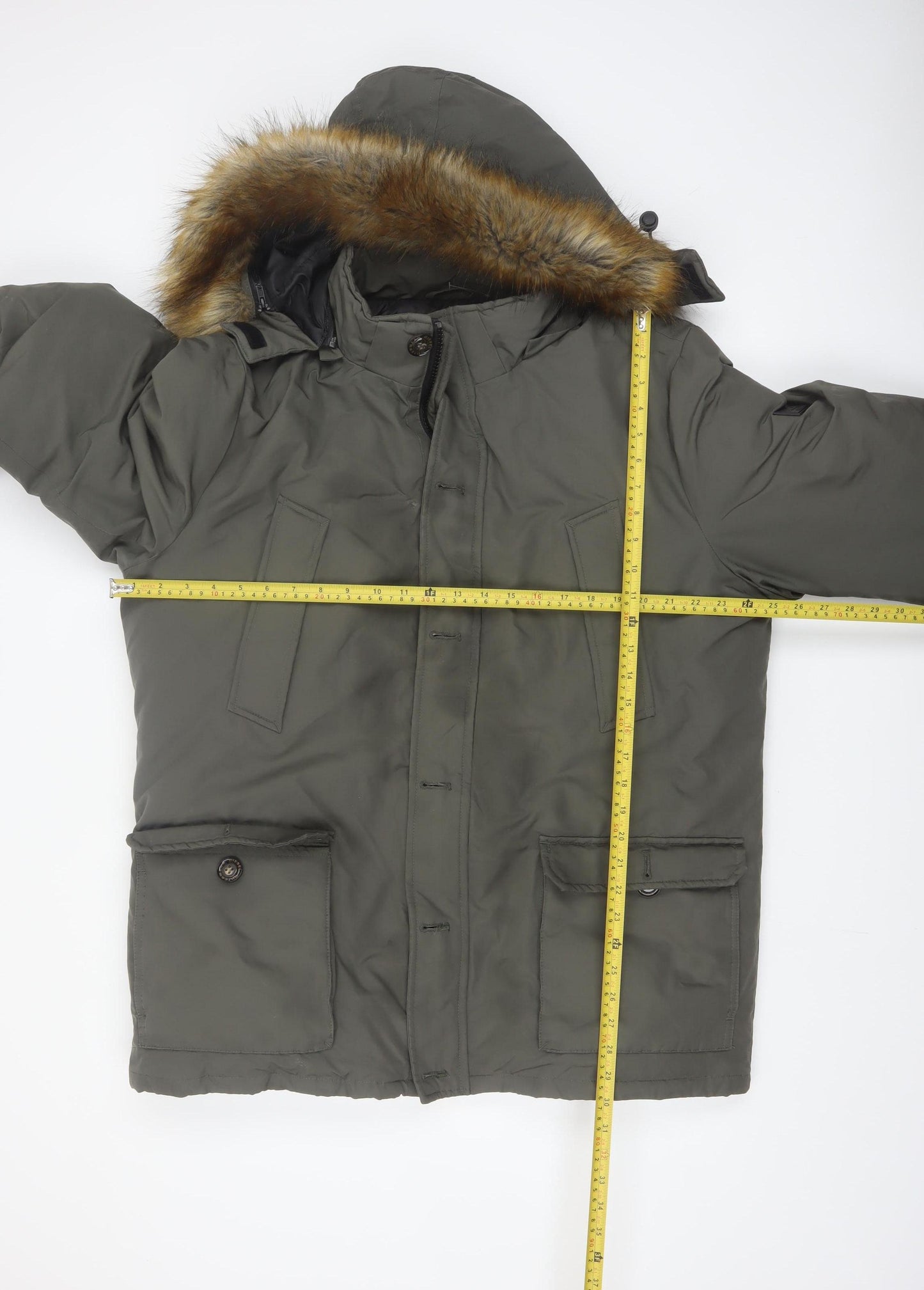 Diesel Men's Green 2XL Parka Coat Hooded Faux Fur Trim Winter Jacket
