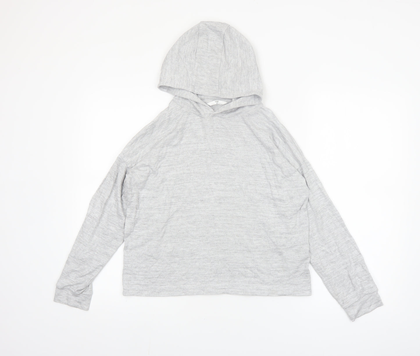 Marks and Spencer Girls Grey Long Sleeve Hooded Pullover Jumper 12-13 Years