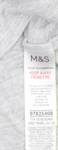 Marks and Spencer Girls Grey Long Sleeve Hooded Pullover Jumper 12-13 Years