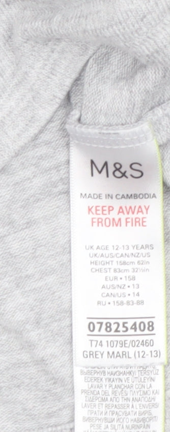 Marks and Spencer Girls Grey Long Sleeve Hooded Pullover Jumper 12-13 Years