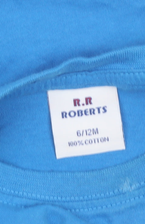 R.R Roberts Blue Funny Graphic Baby T-Shirt 6-9 Months Short Sleeve