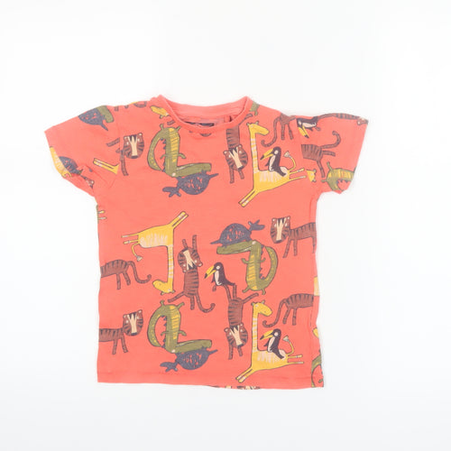 Next Boys Orange Animal Print Cotton T-Shirt 4-5 Years Short Sleeve