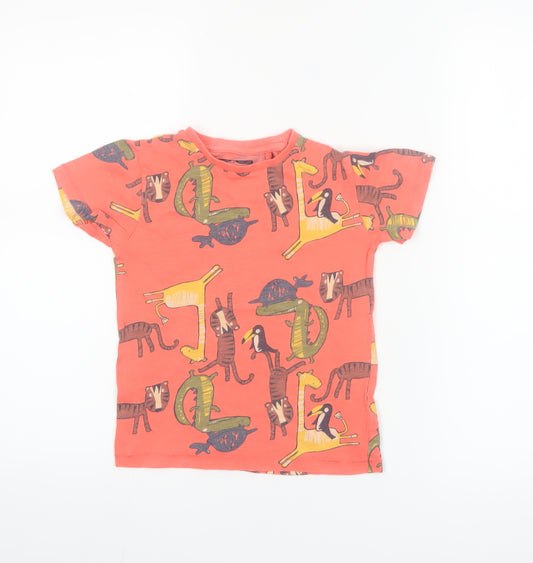 Next Boys Orange Animal Print Cotton T-Shirt 4-5 Years Short Sleeve