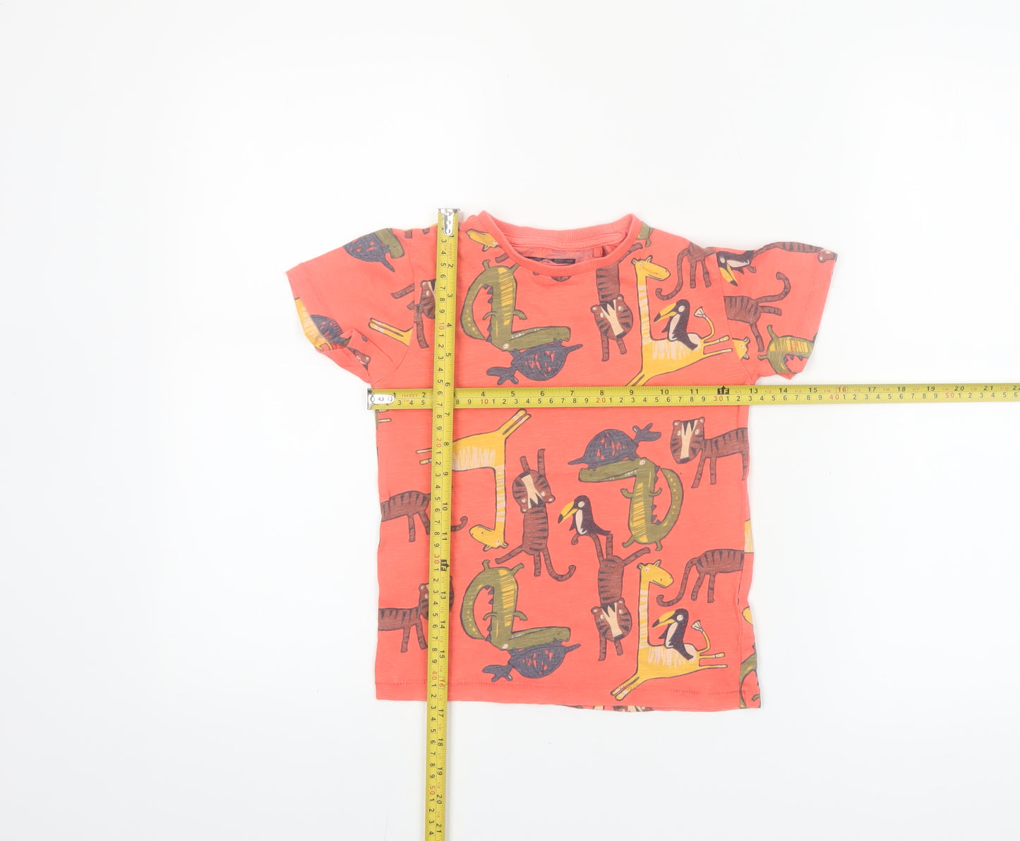 Next Boys Orange Animal Print Cotton T-Shirt 4-5 Years Short Sleeve