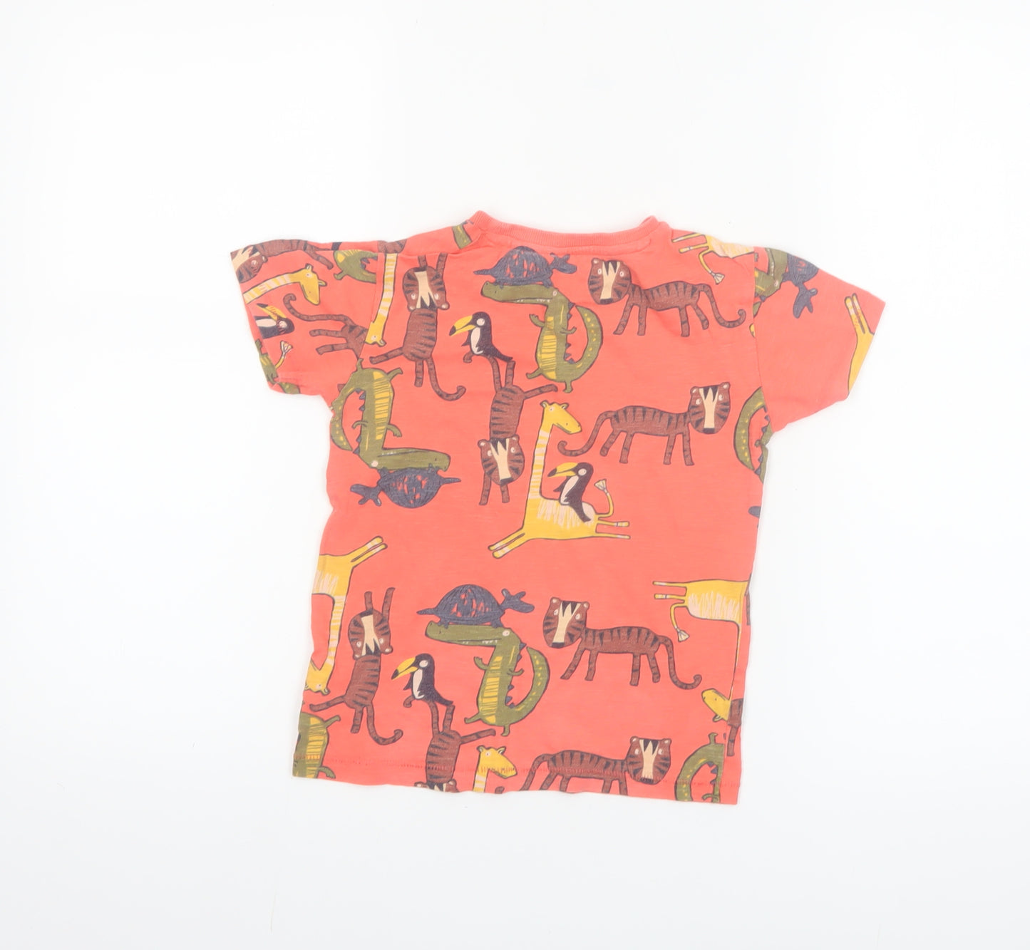 Next Boys Orange Animal Print Cotton T-Shirt 4-5 Years Short Sleeve