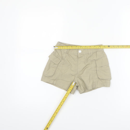 F&F Girls Beige Cargo Shorts 5-6 Years 100% Cotton Elastic Waist Pockets