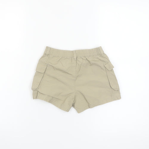 F&F Girls Beige Cargo Shorts 5-6 Years 100% Cotton Elastic Waist Pockets