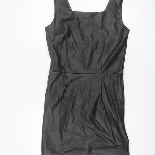 Primark Girls Black Faux Leather Bodycon Dress 13-14 Years Sleeveless Zip Back