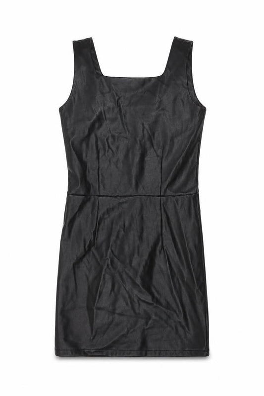 Primark Girls Black Faux Leather Bodycon Dress 13-14 Years Sleeveless Zip Back