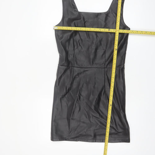 Primark Girls Black Faux Leather Bodycon Dress 13-14 Years Sleeveless Zip Back