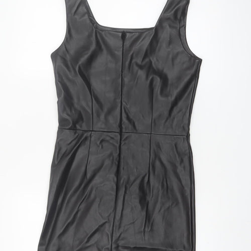 Primark Girls Black Faux Leather Bodycon Dress 13-14 Years Sleeveless Zip Back
