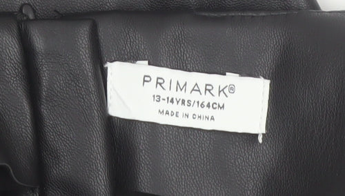 Primark Girls Black Faux Leather Bodycon Dress 13-14 Years Sleeveless Zip Back