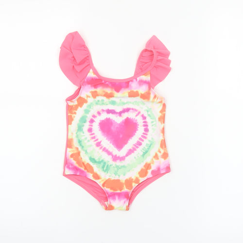 F&F Girls Multicoloured Tie Dye Heart One Piece Swimsuit 4-5 Years