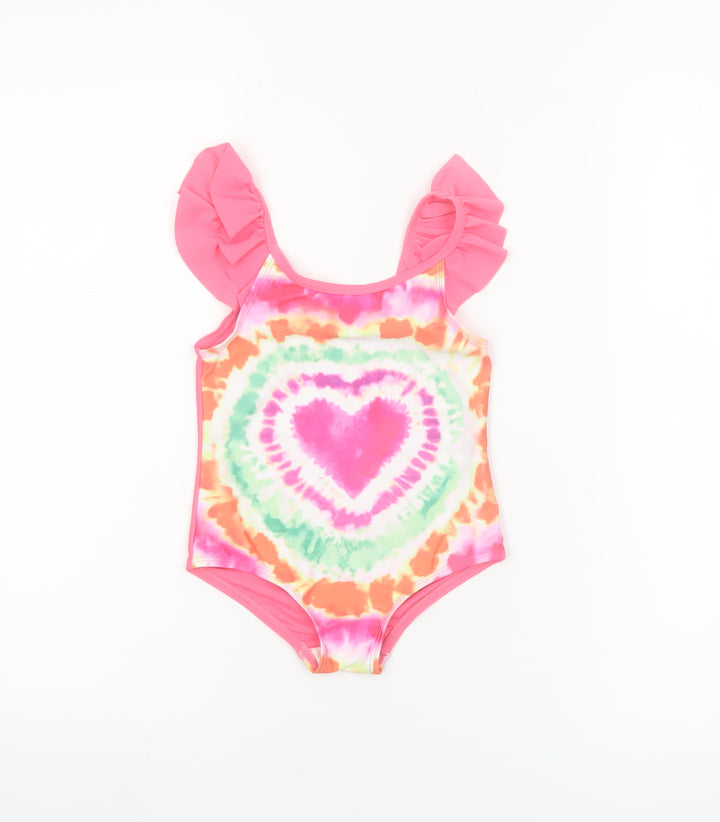 F&F Girls Multicoloured Tie Dye Heart One Piece Swimsuit 4-5 Years