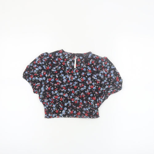 New Look Girls Black Floral Cropped Blouse Age 9 134cm Short Sleeve