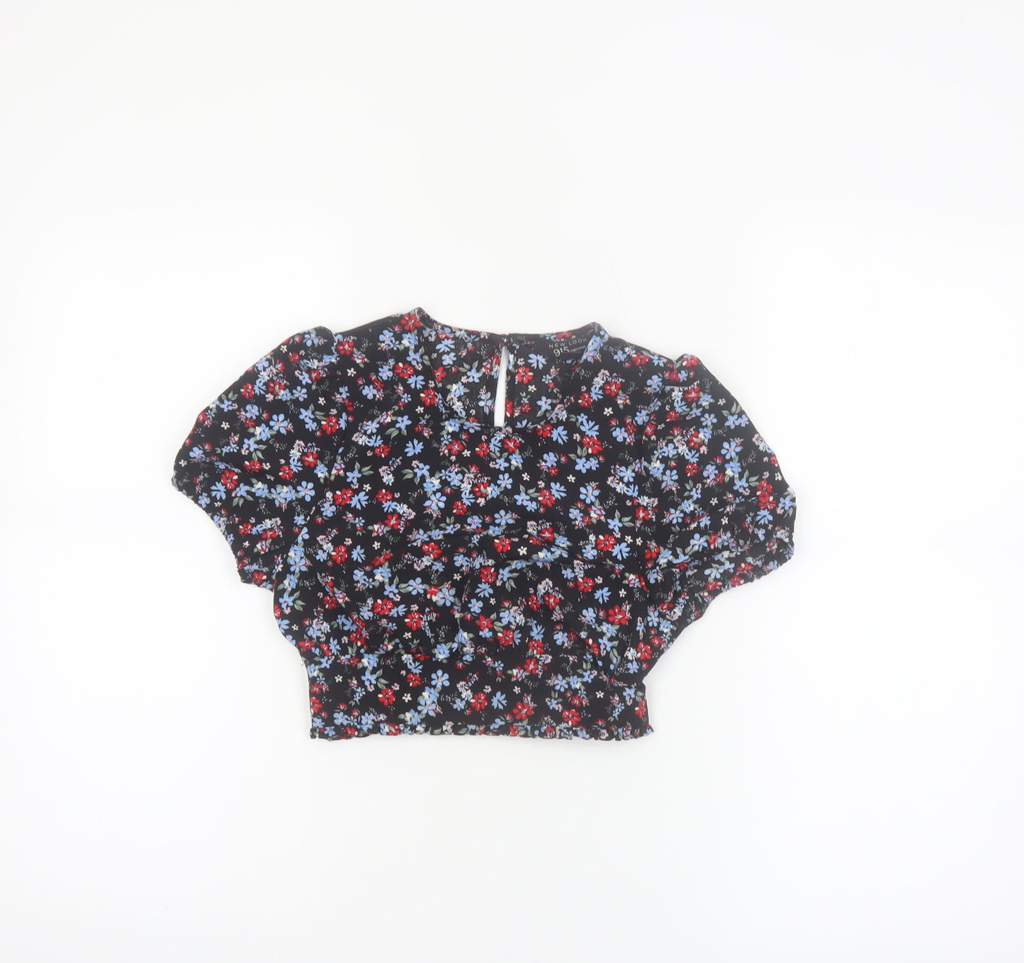 New Look Girls Black Floral Cropped Blouse Age 9 134cm Short Sleeve