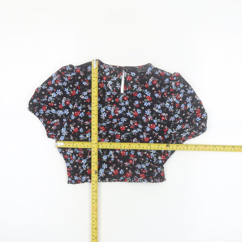 New Look Girls Black Floral Cropped Blouse Age 9 134cm Short Sleeve