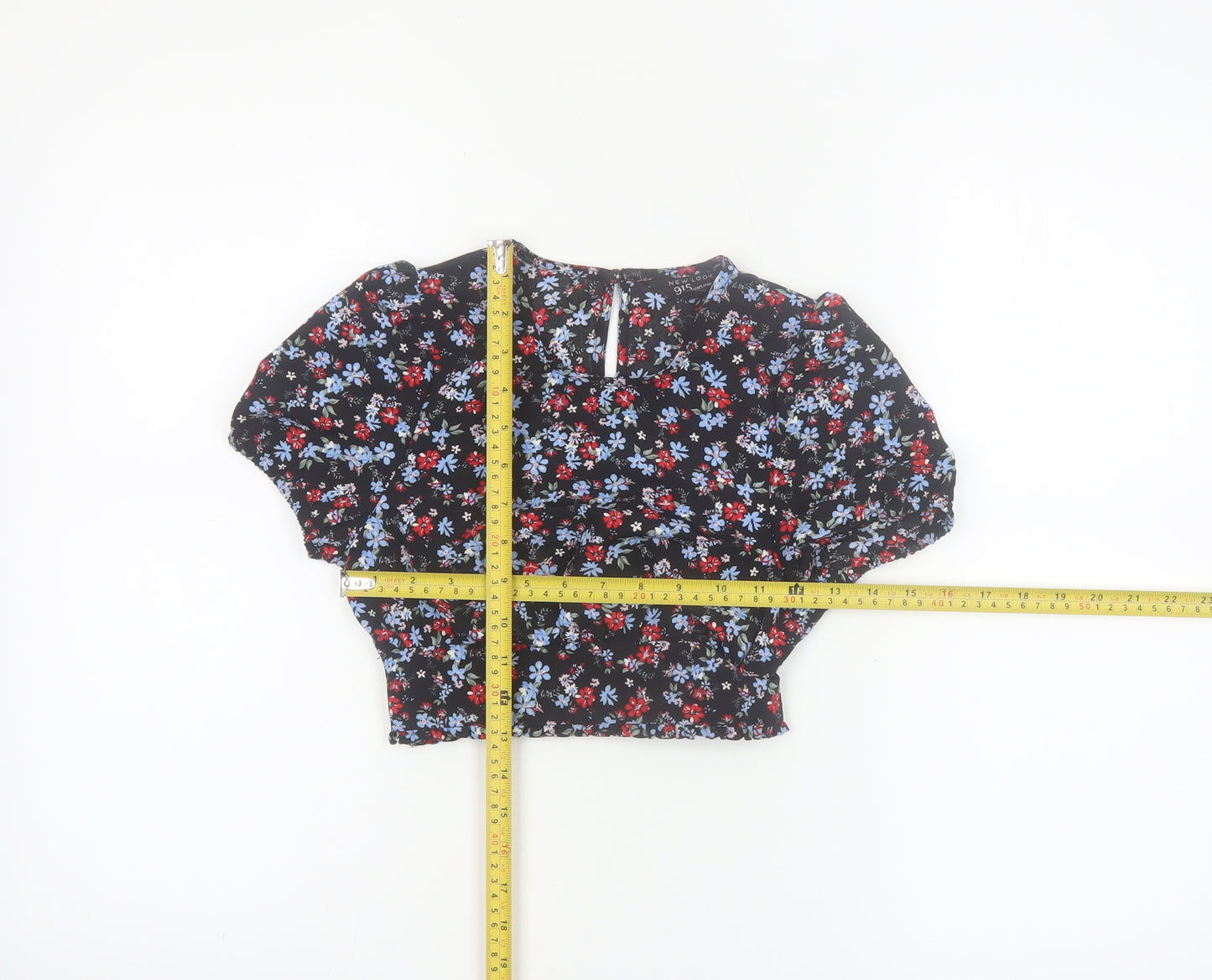 New Look Girls Black Floral Cropped Blouse Age 9 134cm Short Sleeve