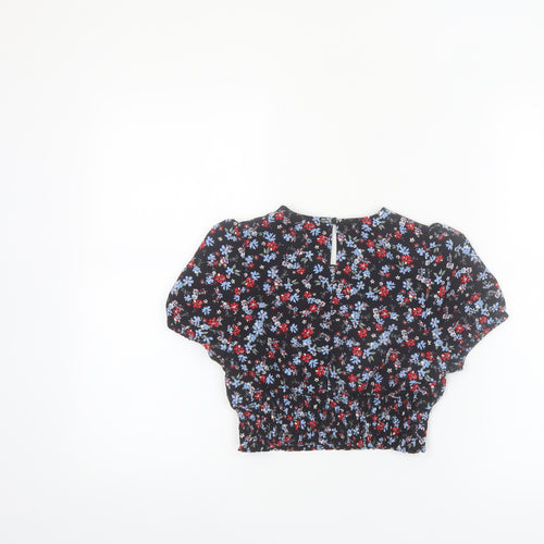 New Look Girls Black Floral Cropped Blouse Age 9 134cm Short Sleeve