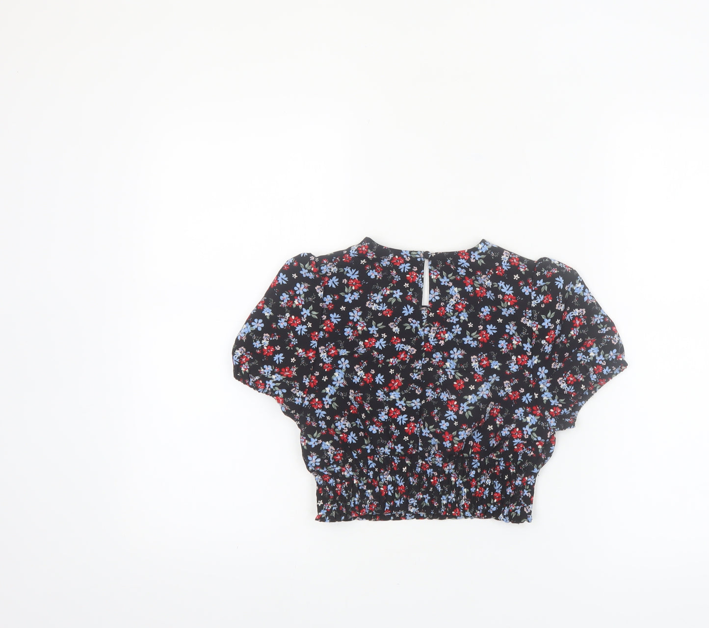 New Look Girls Black Floral Cropped Blouse Age 9 134cm Short Sleeve
