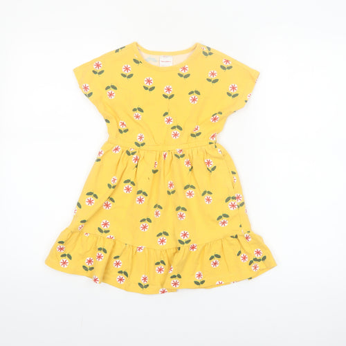 Hanna Andersson Girls Yellow Floral Cotton Skater Dress 4 Years