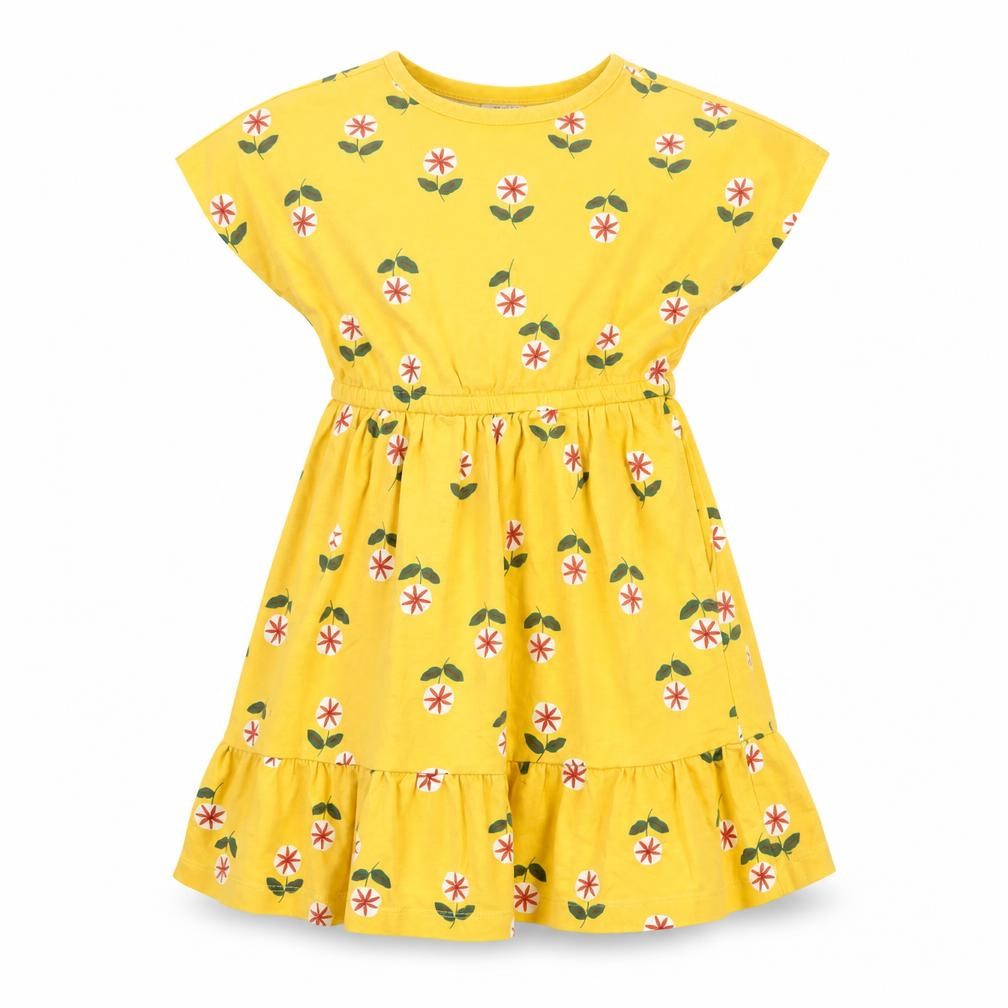 Hanna Andersson Girls Yellow Floral Cotton Skater Dress 4 Years