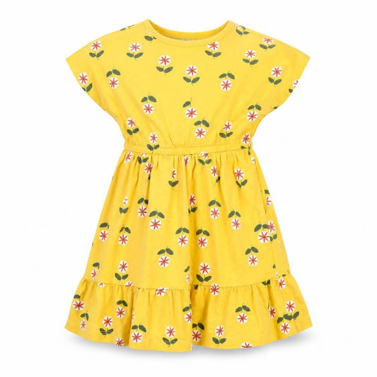 Hanna Andersson Girls Yellow Floral Cotton Skater Dress 4 Years