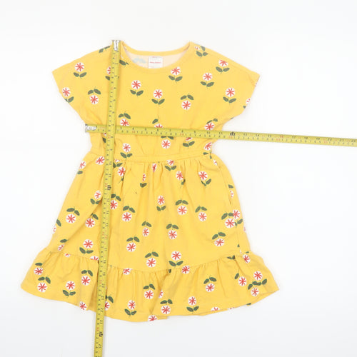 Hanna Andersson Girls Yellow Floral Cotton Skater Dress 4 Years