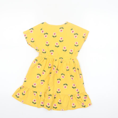 Hanna Andersson Girls Yellow Floral Cotton Skater Dress 4 Years