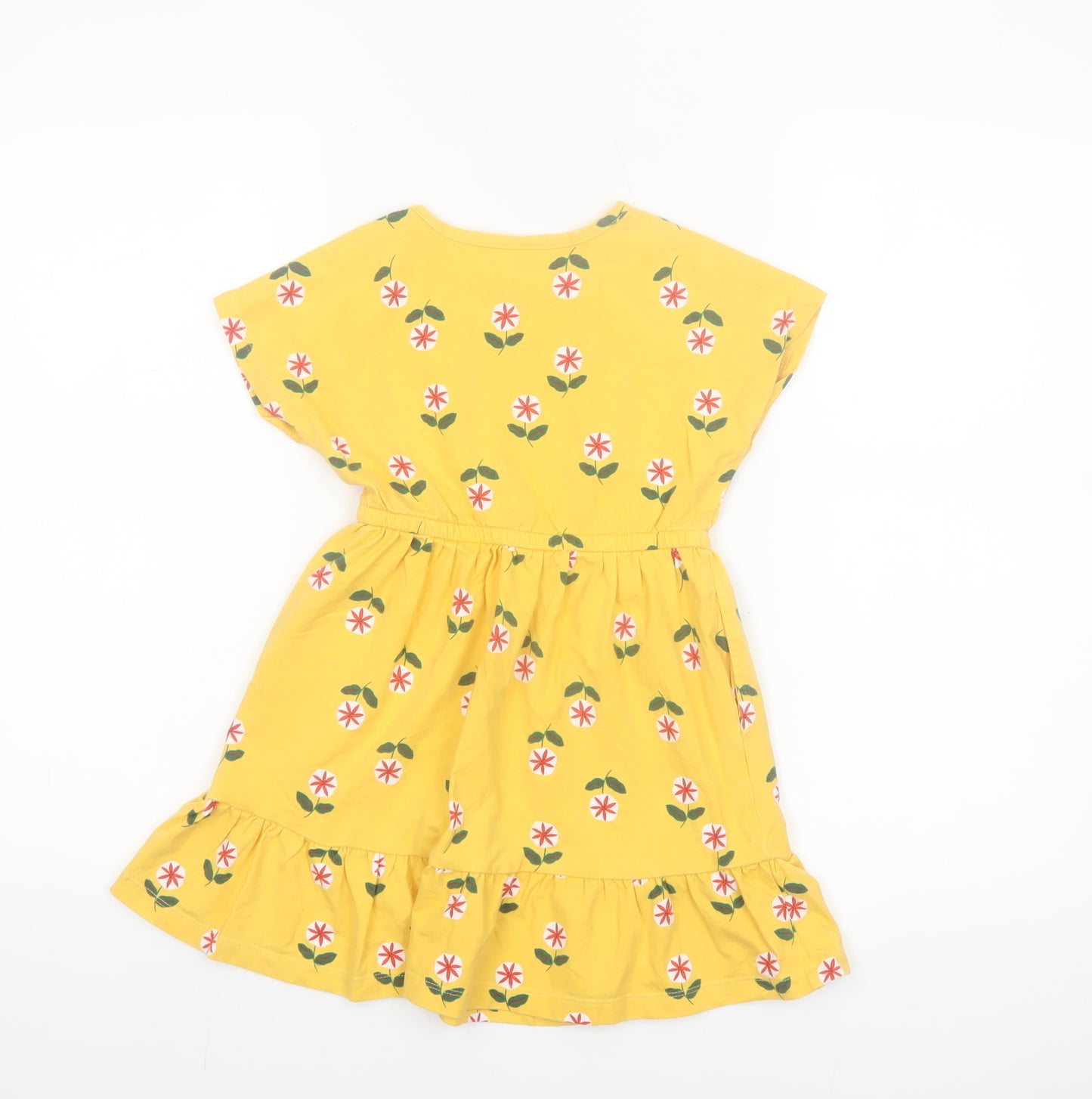 Hanna Andersson Girls Yellow Floral Cotton Skater Dress 4 Years