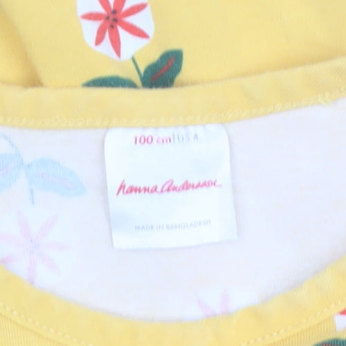 Hanna Andersson Girls Yellow Floral Cotton Skater Dress 4 Years