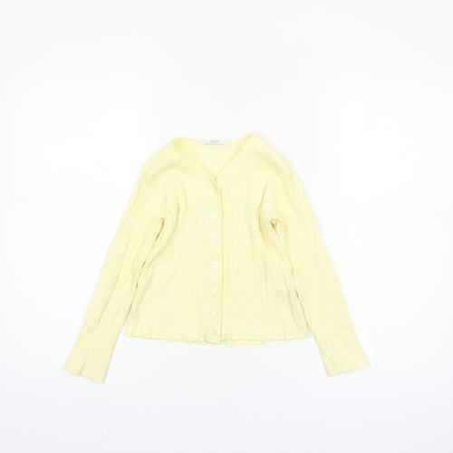 Marks and Spencer Girls Yellow Button-Up Top 7-8 Years Cotton V-Neck