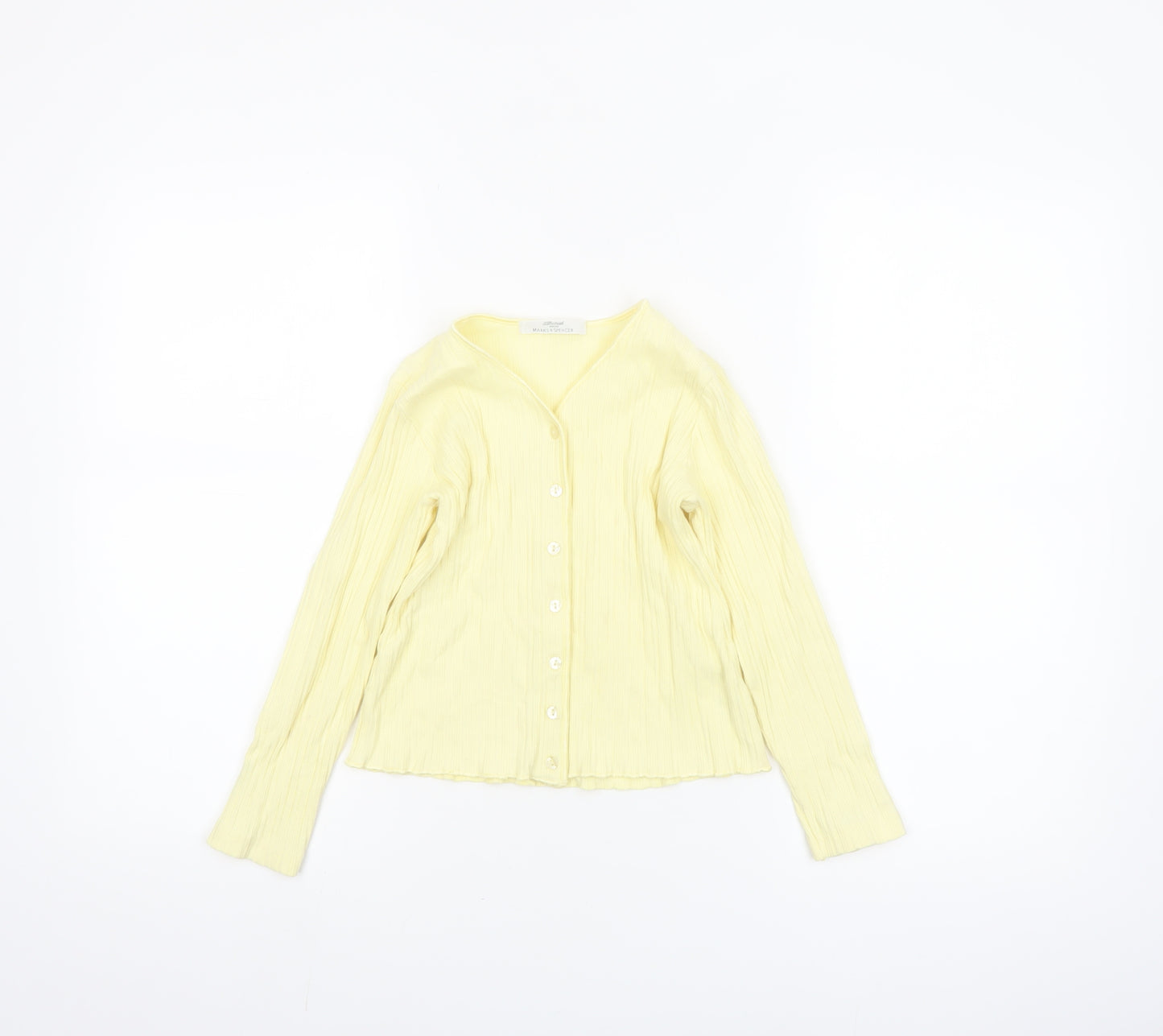 Marks and Spencer Girls Yellow Button-Up Top 7-8 Years Cotton V-Neck