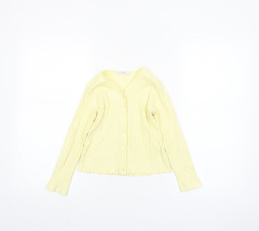 Marks and Spencer Girls Yellow Button-Up Top 7-8 Years Cotton V-Neck