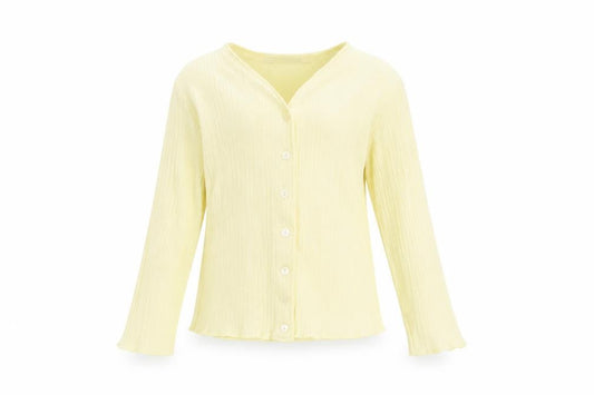 Marks and Spencer Girls Yellow Button-Up Top 7-8 Years Cotton V-Neck