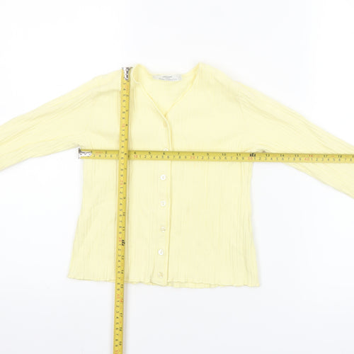 Marks and Spencer Girls Yellow Button-Up Top 7-8 Years Cotton V-Neck