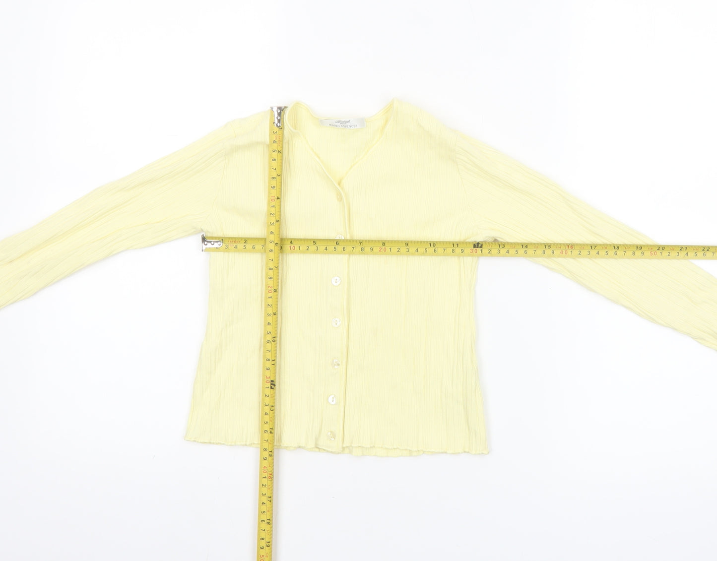 Marks and Spencer Girls Yellow Button-Up Top 7-8 Years Cotton V-Neck