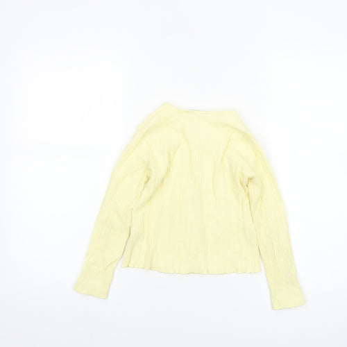 Marks and Spencer Girls Yellow Button-Up Top 7-8 Years Cotton V-Neck