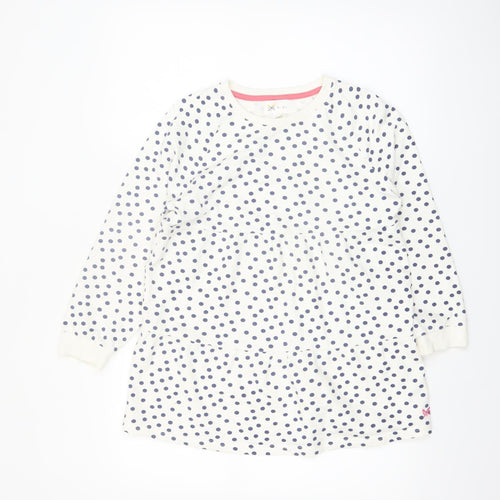 C C Kids Girls White Polka Dot Cotton Long Sleeve Casual Dress 9-10 Years
