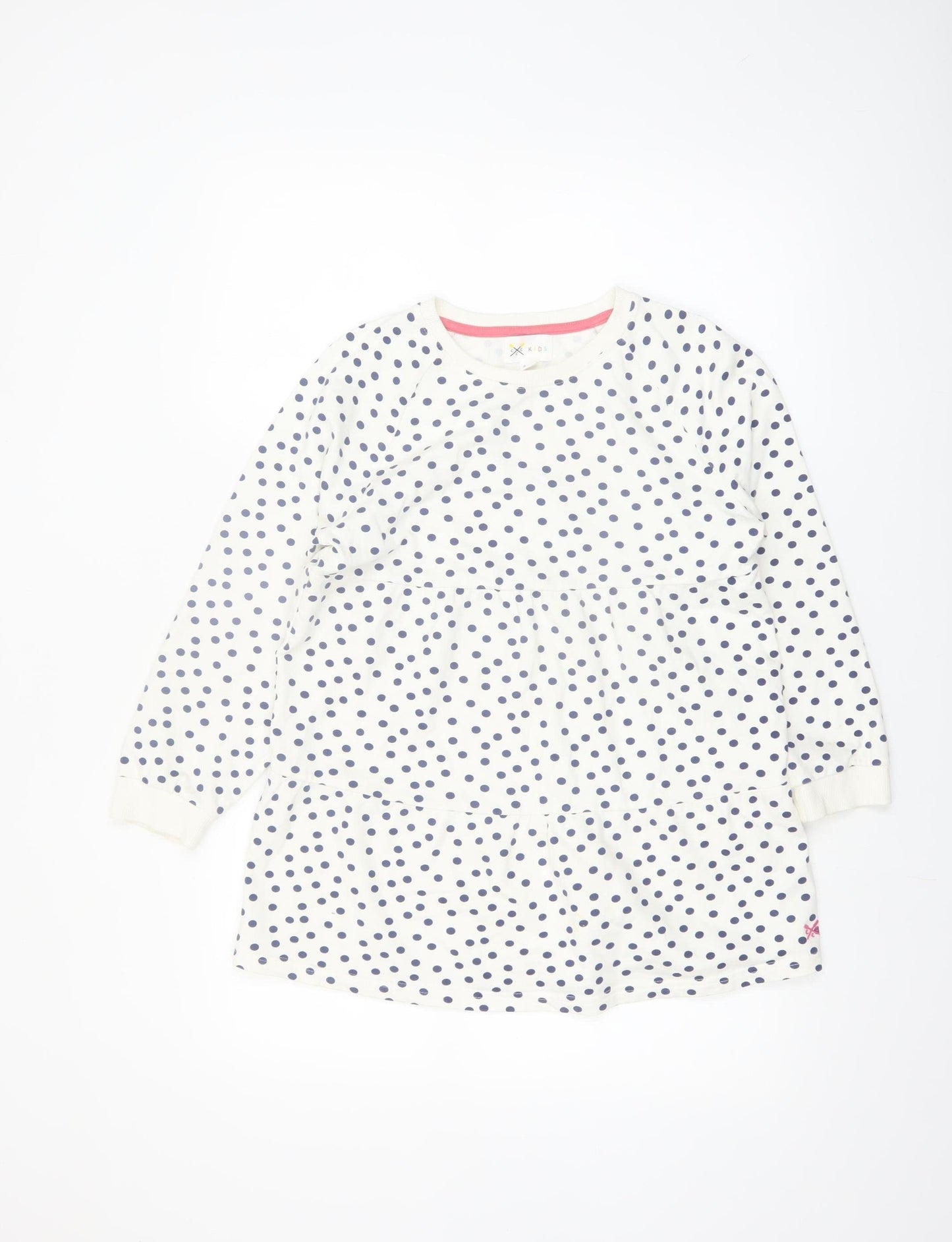 C C Kids Girls White Polka Dot Cotton Long Sleeve Casual Dress 9-10 Years