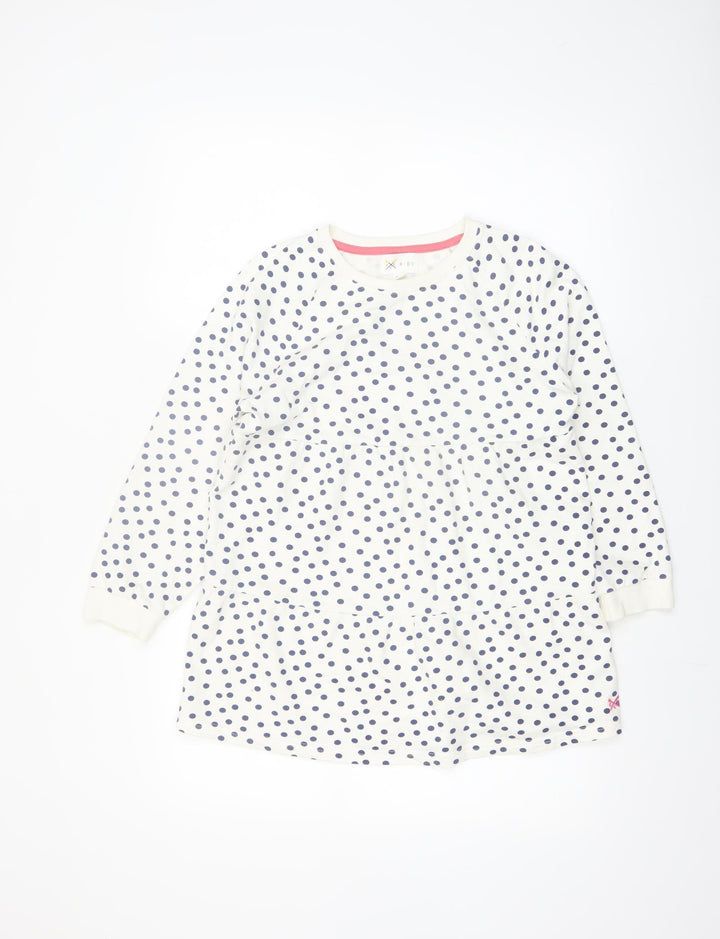 C C Kids Girls White Polka Dot Cotton Long Sleeve Casual Dress 9-10 Years