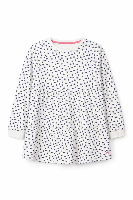 C C Kids Girls White Polka Dot Cotton Long Sleeve Casual Dress 9-10 Years