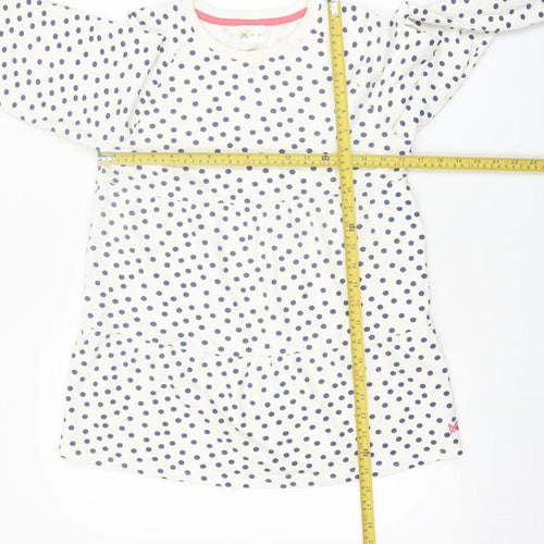 C C Kids Girls White Polka Dot Cotton Long Sleeve Casual Dress 9-10 Years