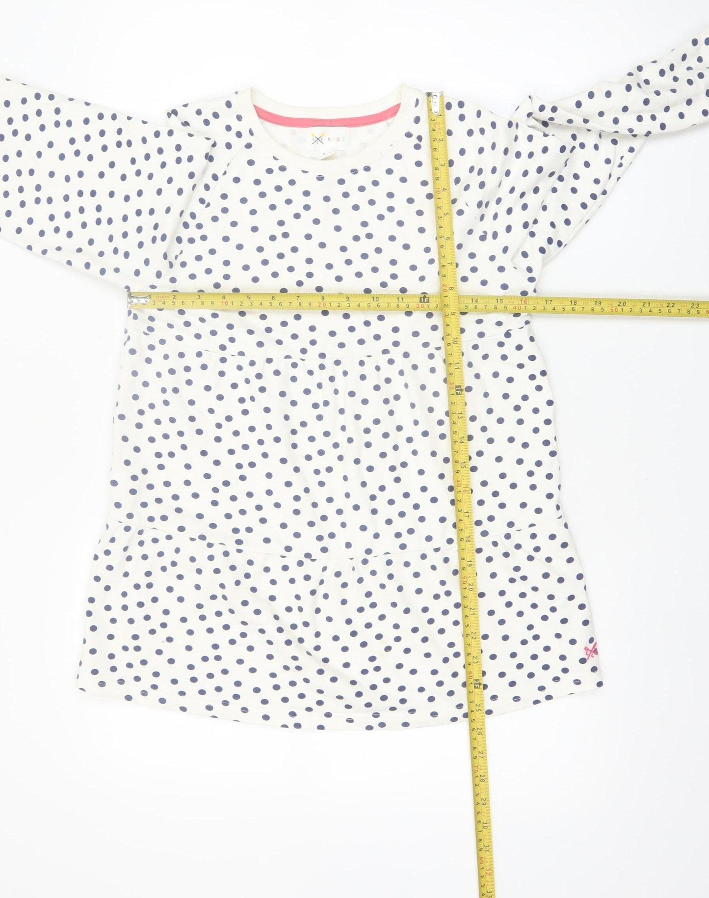 C C Kids Girls White Polka Dot Cotton Long Sleeve Casual Dress 9-10 Years
